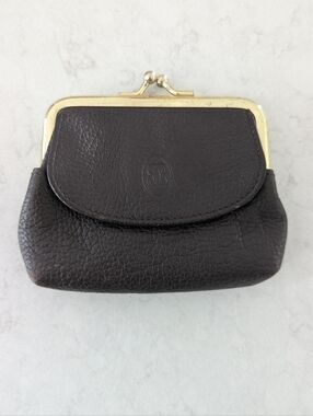 Vintage Buxton Genuine Leather Coin Purse Kiss Lock Brown Wallet